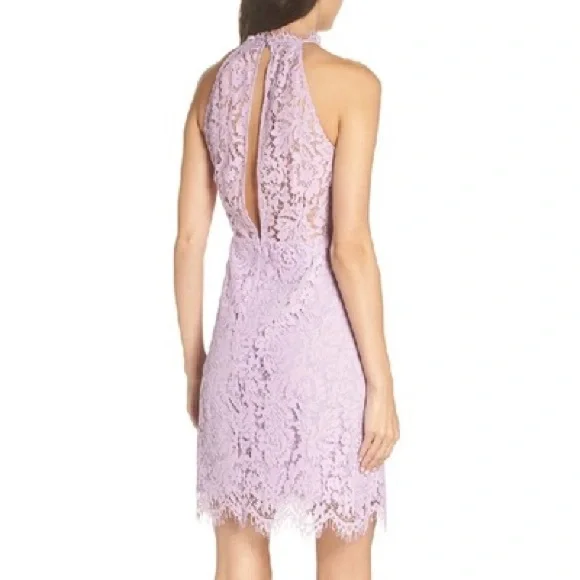 BB Dakota Cara High Neck Lace Cocktail Dress In Lavender - Picture 3 of 9